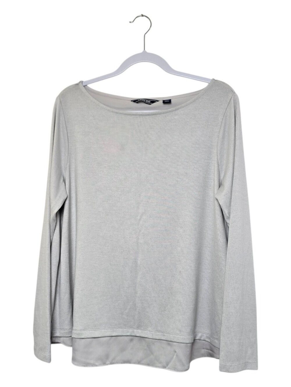 Lands' End Gray Boatneck Mixed Media Long Sleeve Top L/P Workwear Neutral Casual